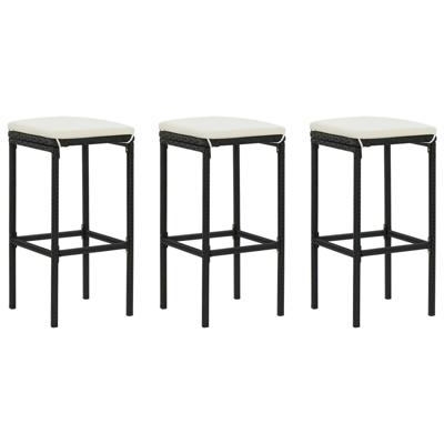 Barkrukken met kussens 3 st poly rattan zwart
