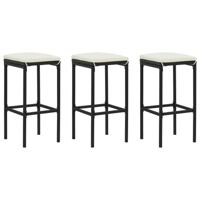 Barkrukken met kussens 3 st poly rattan zwart Barkrukken met kussens 3 st poly rattan zwart