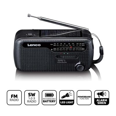 Lenco Draagbare opwindbare noodradio zaklamp en powerbank in één Zwart - MCR-113BK