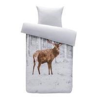 Dekbedovertrek Winter flanel hert - off white - 140x200/220 cm - Leen Bakker - thumbnail