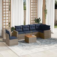 7-delige Loungeset met kussens poly rattan grijs
