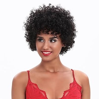 gladde remy menselijk haar pruik afro kinky krullend golvend pixie korte bob zwart zacht verstelbaar beste kwaliteit machinaal gemaakt braziliaans haar vrouwen natuurlijk zwart 10 inch dagelijks Lightinthebox