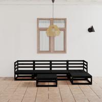 6-delige Loungeset massief grenenhout zwart