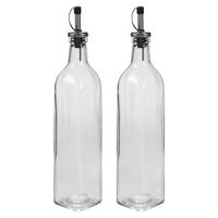 Vivalto Azijn/olie flessen set van 2x stuks met schenktuit en dop - glas - 500 ml - 31 cm