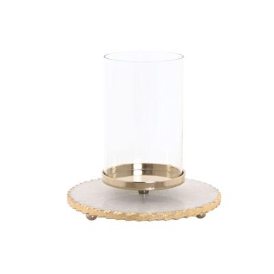 Kaarshouder Home ESPRIT Wit Gouden Kristal Marmer 25 x 25 x 27 cm