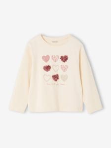 T-shirt voor meisjes met hartjesprint en lange mouwen ecru