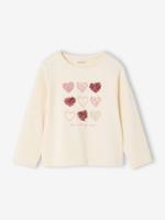 T-shirt voor meisjes met hartjesprint en lange mouwen ecru