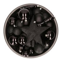 Set van 33x stuks kunststof kerstballen met ster piek zwart mix - Kerstbal - thumbnail