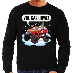 Grote maten foute Kersttrui monstertruck santa zwart voor heren