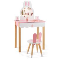 Kinderspeelgoed Kaptafel en Stoel Kinder Kaptafel Set met Spiegel Lades Opbergdoos Make-up Kaptafel Set Roze