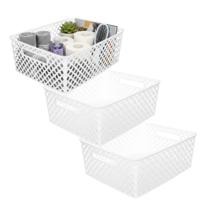 Storage Solutions Kast Opbergmand - 3x - van kunststof - wit - 29 x 35 x 13 cm - 11 liter inhoud