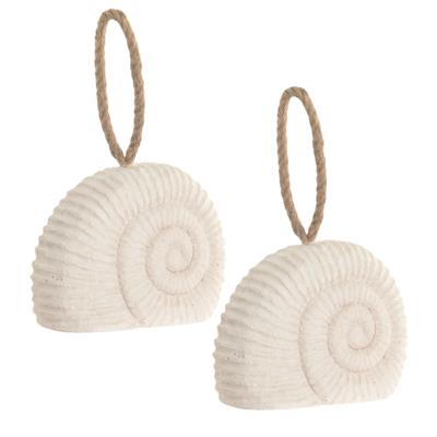 Deurstopper schelp - 2x - cement/wit - 20 x 8 x 16 cm - mediterraans / strand
