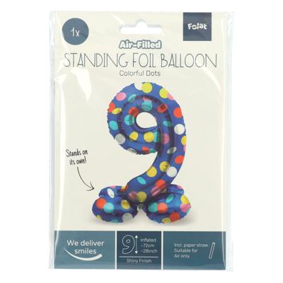 Folat BV Staande folieballon colorful dots cijfer 9 - 72cm
