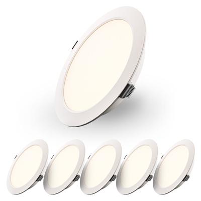 Set van 6 Georgia LED platte Inbouwspots wit - inbouwdiepte 25mm - 12W 1160lm - Rond - 2700K warm Wit - Ø170 mm - IP20 voor binnen