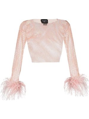 Santa Brands haut Feathers crop à ornements strassés - Rose