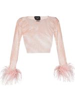 Santa Brands haut Feathers crop à ornements strassés - Rose