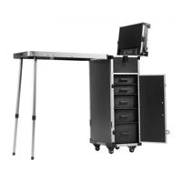 VEVOR Professionele aluminium make-upkoffer Cosmetische koffer Werkbank met steunpoten Rollende make-upkoffer Extra grote trolley Make-up reisorganisator met 360 ° roterende wielen Zwart