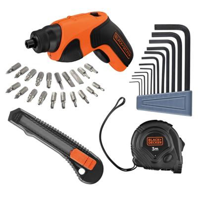 BLACK+DECKER KIT: 3.6V Schroevendraaier met lader en 34 accessoires - CS3651LCA35-QW