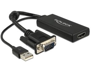 Delock 62668 VGA / HDMI Adapter [1x VGA-stekker - 1x HDMI-bus] Zwart 25.00 cm