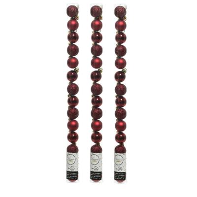 Mini kerstballen - 42x st - donkerrood - D3 cm - kunststof - kerstversiering