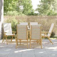 Tuinstoelen 6 st inklapbaar met kussens bamboe crèmewit