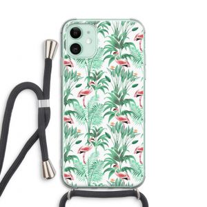 Flamingo bladeren: iPhone 11 Transparant Hoesje met koord