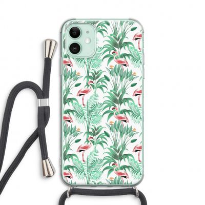 Flamingo bladeren: iPhone 11 Transparant Hoesje met koord