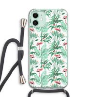 Flamingo bladeren: iPhone 11 Transparant Hoesje met koord
