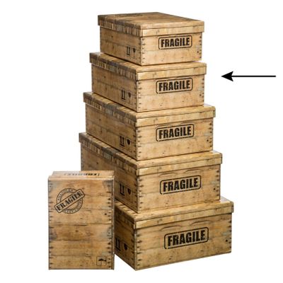 5Five Opbergdoos/box - 4x - houtkleur - L36 x B24.5 x H12.5 cm - Stevig karton - Woodybox