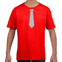 Stropdas zilver glitter t-shirt rood voor kinderen Stropdas zilver glitter t-shirt rood voor kinderen