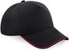 Beechfield CB25c Authentic 5 Panel Cap - Piped Peak - Black/Classic Red - One Size