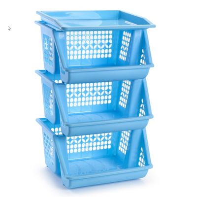 3x Blauwe opberg kratten/kasten/organizers 3 vakken 62 x 32 cm 3x Blauwe opberg kratten/kasten/organizers 3 vakken 62 x 32 cm
