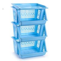 3x Blauwe opberg kratten/kasten/organizers 3 vakken 62 x 32 cm