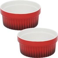 2x Creme brulee schaaltjes/bakjes rood 11 cm van porselein