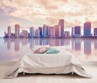 Vlies fotobehang Skyline Miami in pastel - thumbnail