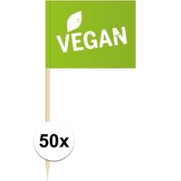 50x Vlaggetjes prikkers Vegan 8 cm hout/papier   -
