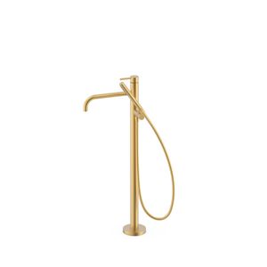 Vrijstaande badkraan Tres Study Exclusive | Hoogte uitloop 67.4 cm | Draaibare uitloop | Mengkraan | Rond | 24k Goud mat
