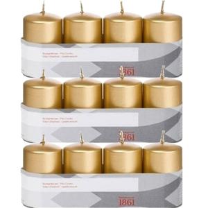 Cilinderkaarsen/stompkaarsen - set 12x - goud - 5 x 8 cm - 18 branduren