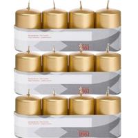 Cilinderkaarsen/stompkaarsen - set 12x - goud - 5 x 8 cm - 18 branduren