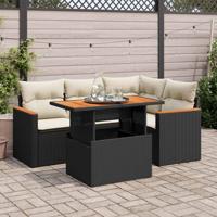 5-delige Loungeset met kussens poly rattan acacia zwart