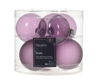 Kerstbal glas d6 cm kristal lila 6st kerst - Decoris