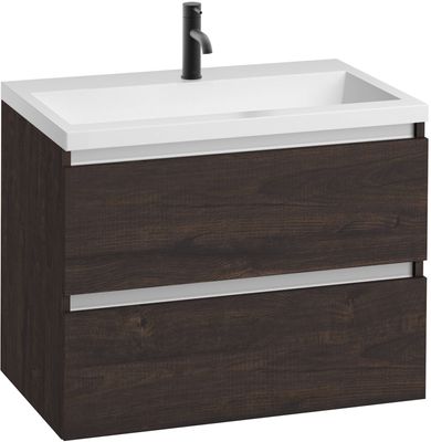 Saqu Gaia voorgemonteerd ondiep badmeubel met aluminium greeplijst incl. wastafel 80x40cm kasteel bruin