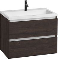 Saqu Gaia voorgemonteerd ondiep badmeubel met aluminium greeplijst incl. wastafel 80x40cm kasteel bruin