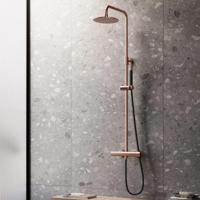 Regendouche set SaniClear Copper Pro | Opbouw | 30 cm | Thermostaatkraan | 2-weg | Rond | Koper geborsteld