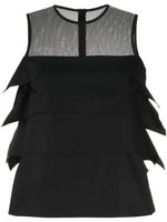 sacai ruffled sheer-yoke sleeveless top - Noir