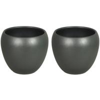 Floran Bloempot Rian - 2x stuks - mat antraciet - keramiek - 27 x 24 cm - plantenpotten binnen
