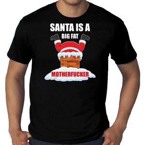 Grote maten fout Kerstshirt / outfit Santa is a big fat motherfucker zwart voor heren