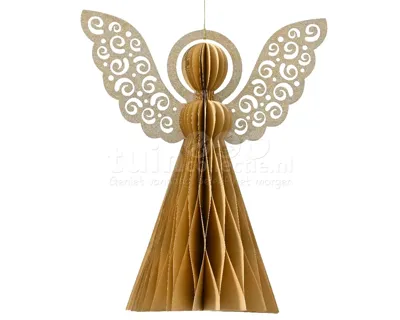 Kerstornament Papieren Engel 20cm Zand