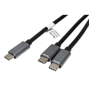 ROLINE USB type C split oplaadkabel, C - 2x C, M/M, max. 100W, zwart, 1,85 m