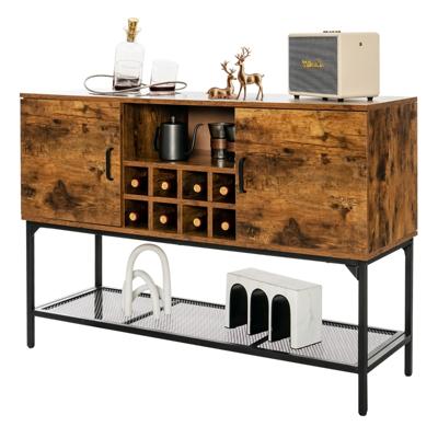 Industrieel Buffet Dressoir Vrijstaande Keukenkast met Wijnrek Roosterplank & 2 Deurkasten Consoletafel voor Eetkamer Hal Bruin